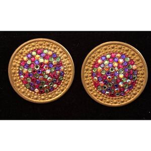 Vintage Richard Kerr Rainbow Rhinestone Pave Clip-On Earrings